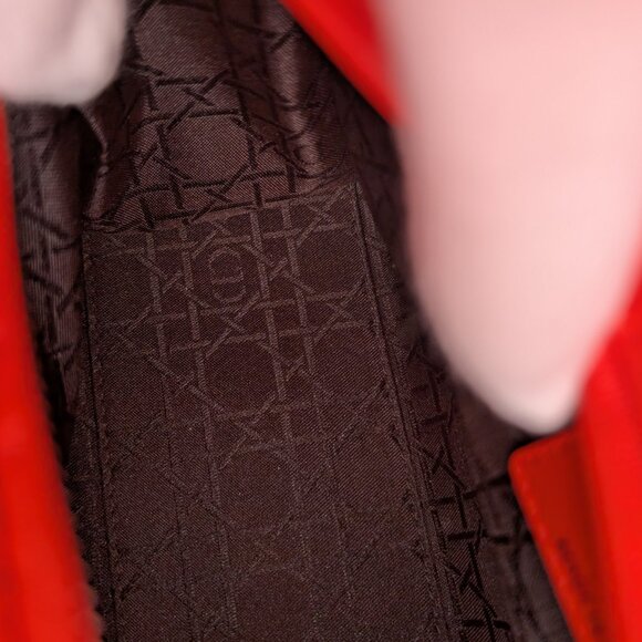 Dior Lady Dior Bright Red-Orange Quilted Lambskin and Charm - Picture 12 of 16